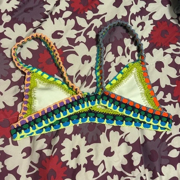Thrifted Colorful Crochet Bikini Top - Picture 2 of 2